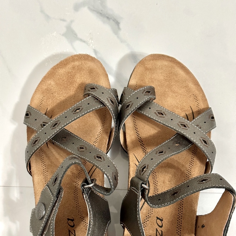 Biza Maui Leather Footbed Sandal 6.5/37 Cork & Memory Foam in Pewter - Picture 2 of 8